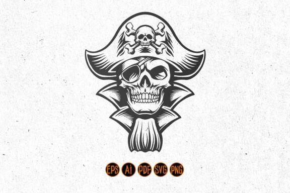 Silhouette Skull Pirate SVG Clipart Graphic