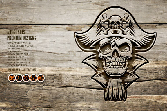 Silhouette Skull Pirate SVG Clipart Graphic
