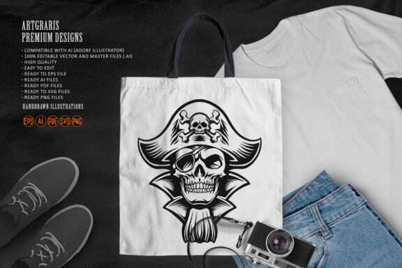 Silhouette Skull Pirate SVG Clipart Graphic