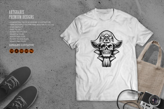 Silhouette Skull Pirate SVG Clipart Graphic
