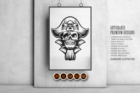 Silhouette Skull Pirate SVG Clipart Graphic