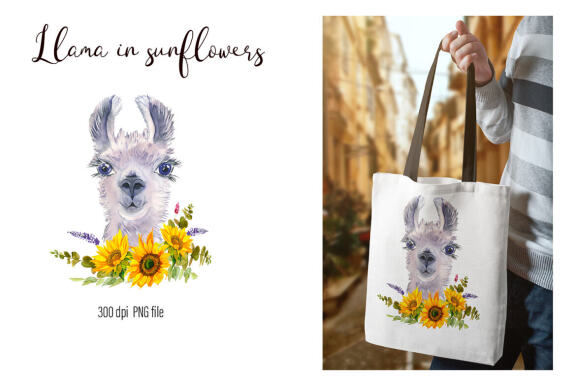 Watercolor Llama sunflower Clipart 