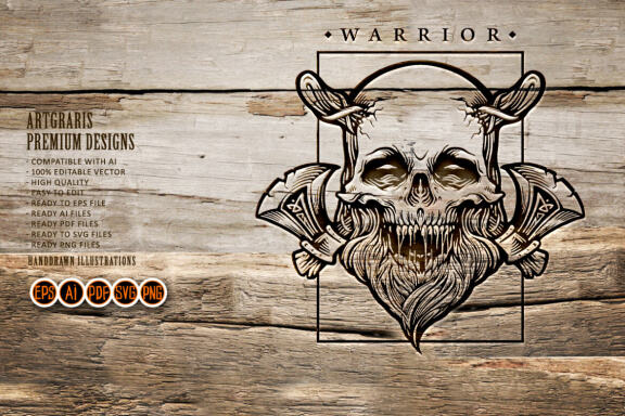 Silhouette Viking skull Warrior with axe vector