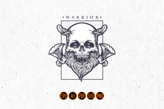 Silhouette Viking skull Warrior with axe vector
