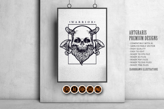 Silhouette Viking skull Warrior with axe vector