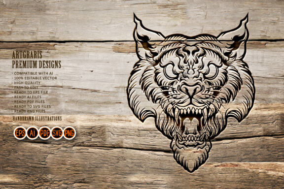 Head of a Tiger in Tattoo Style. Vector Cutting File for Silhouette Cameo  and Cricut SVG, Studio3, PNG EPS. - Etsy