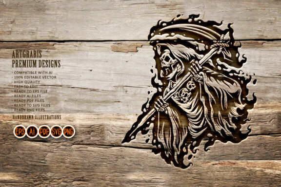 Silhouette grim reaper cartoon illustration