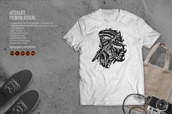 Silhouette grim reaper cartoon illustration