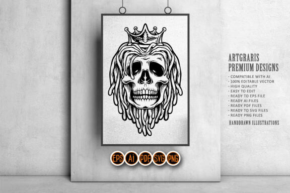 Jamaican Dreadlocks Skull with Crown silhouette