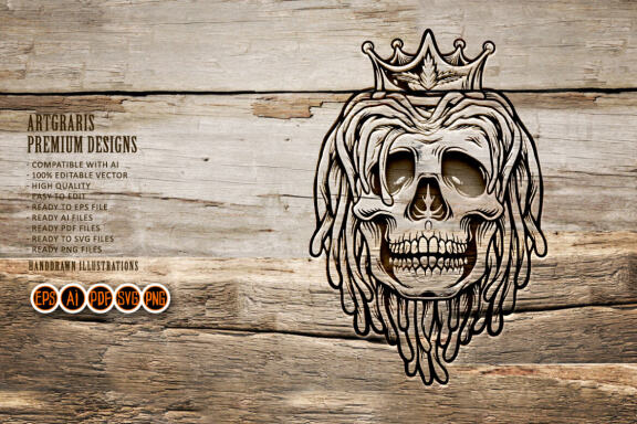 Jamaican Dreadlocks Skull with Crown silhouette