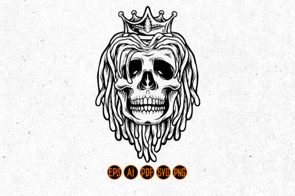 Jamaican Dreadlocks Skull with Crown silhouette