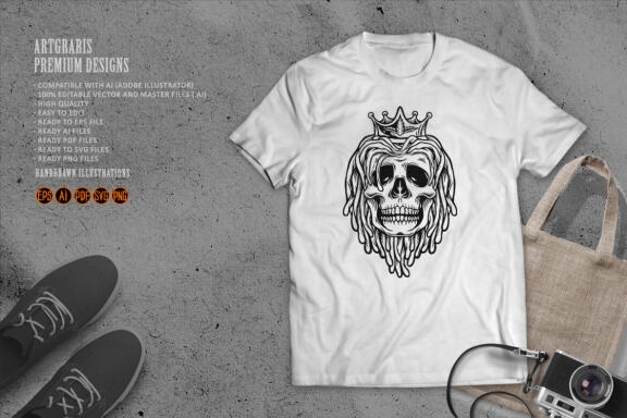 Jamaican Dreadlocks Skull with Crown silhouette