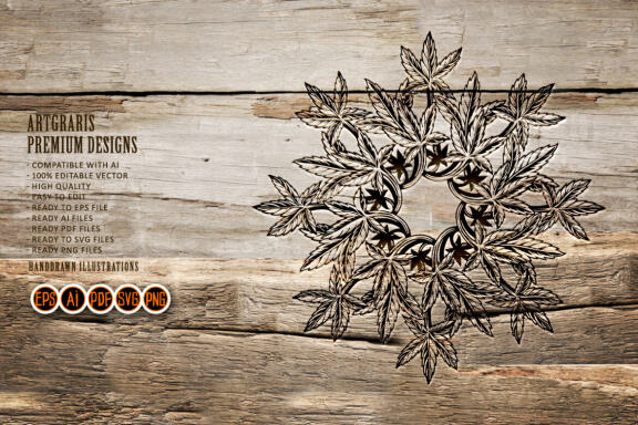 Leaf Mandala Art Coloring Book Illustrations