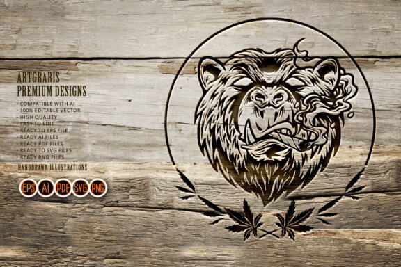 Marijuana Smoke Scary Bear Weed Mascot Silhouette
