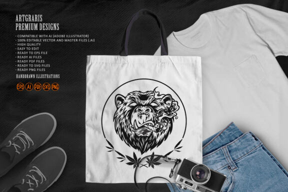 bear smoke print ready vector t shirt design - Buy t-shirt designs