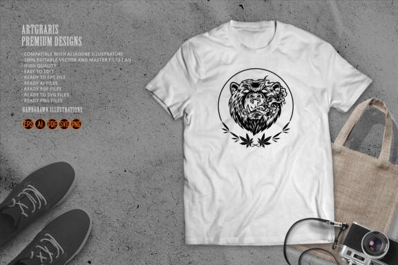Marijuana Smoke Scary Bear Weed Mascot Silhouette