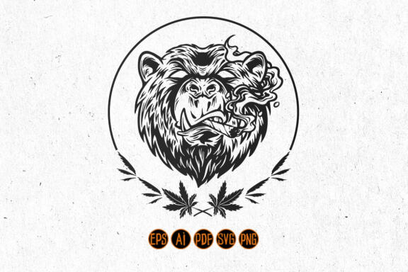 Marijuana Smoke Scary Bear Weed Mascot Silhouette