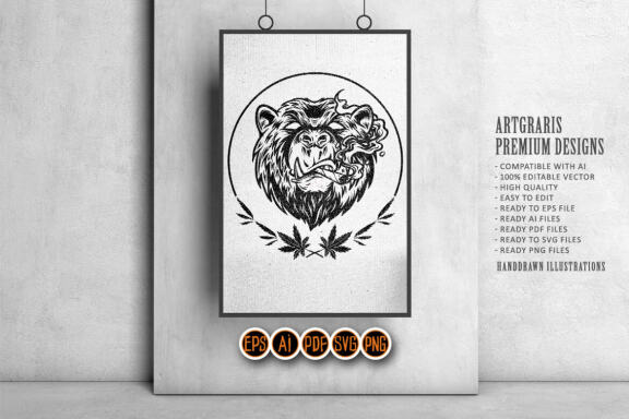 Marijuana Smoke Scary Bear Weed Mascot Silhouette