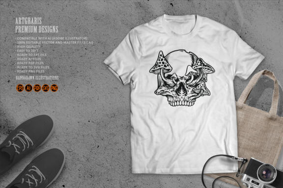 Head Skull Mushrooms Illustrations Silhouette