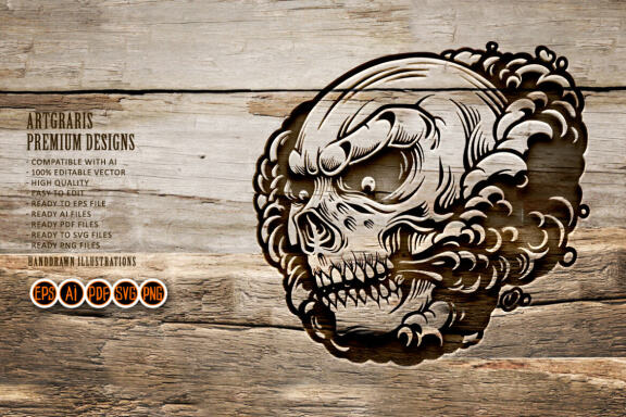 Angry Skull Smoke Vape Cloud Silhouette