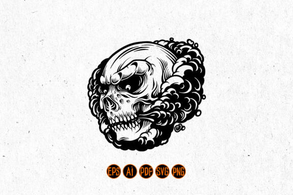 Angry Skull Smoke Vape Cloud Silhouette