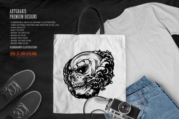 Angry Skull Smoke Vape Cloud Silhouette