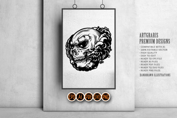 Angry Skull Smoke Vape Cloud Silhouette