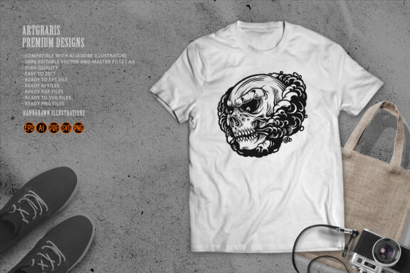 Angry Skull Smoke Vape Cloud Silhouette
