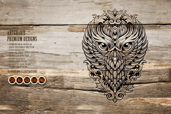 Monochrome Head Owl King Ornaments