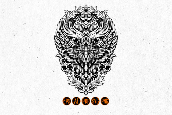Monochrome Head Owl King Ornaments
