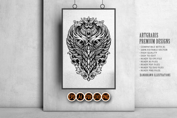 Monochrome Head Owl King Ornaments