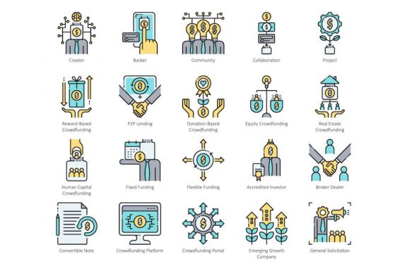 66 Crowdfunding Icons | Aqua