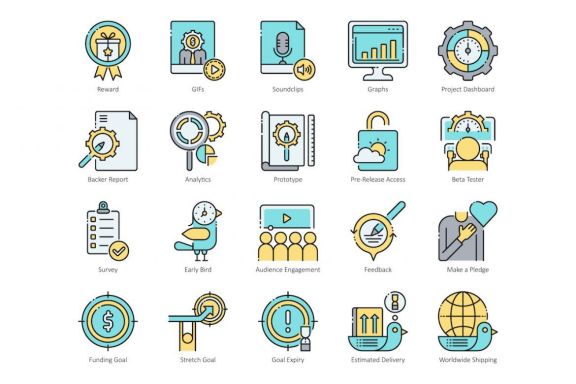 66 Crowdfunding Icons | Aqua