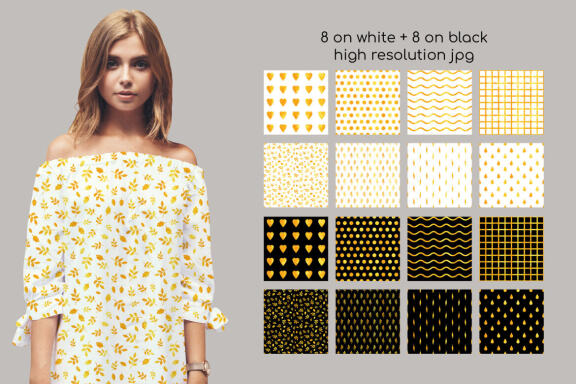 Autumn watercolor digital papers | Gold leaves and geometry