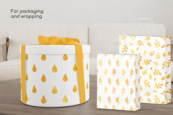 Autumn watercolor digital papers | Gold leaves and geometry