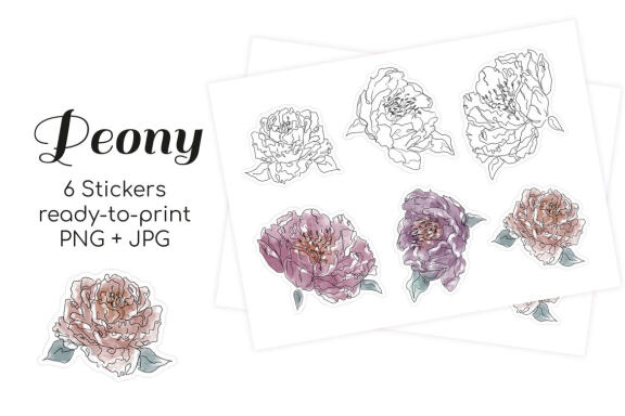 Print and Cut Watercolor Peony Stickers for scrapbooking and planners