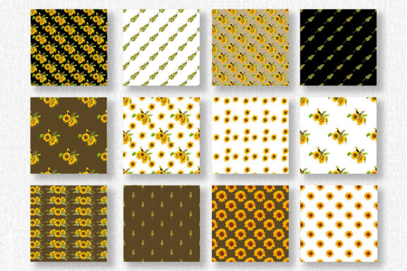 Sunflowers and wheat seamless pattern