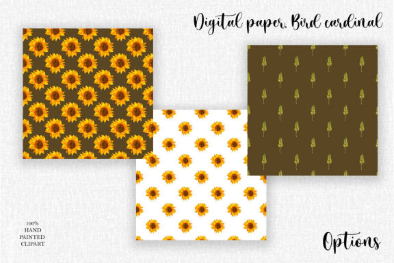 Sunflowers and wheat seamless pattern