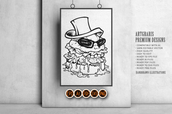 Cool Hamburger Mascot Silhouette 