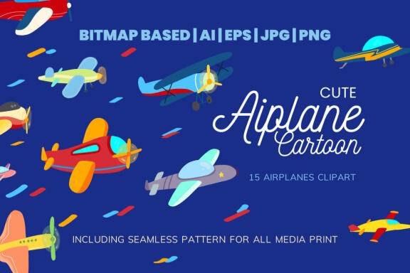 Cute 15 Airplanes Clipart Set