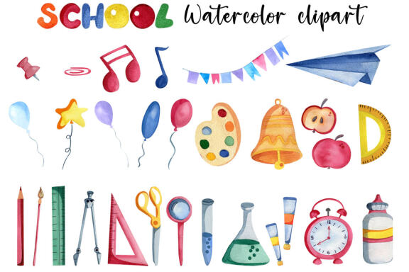 Watercolor Back to school clipart