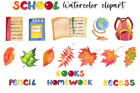 Watercolor Back to school clipart