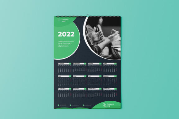 Dark Green One Page Calendar 2022