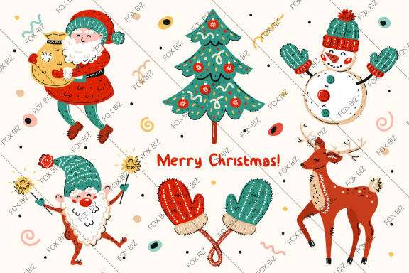 Christmas clip art. New Year illustrations