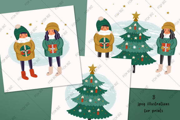 Merry Christmas clip arts with characters