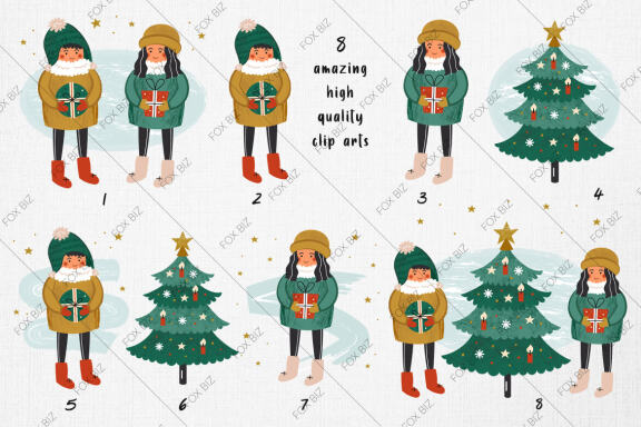 Merry Christmas clip arts with characters
