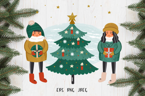 Merry Christmas clip arts with characters
