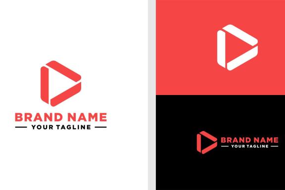 PLAY BUTTON LOGO TRIABGLE UNIQUE SHAPE EDITABLE