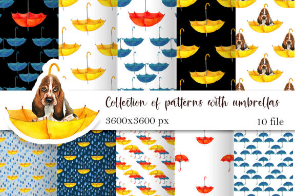 Digital paper with umbrellas watercolor 