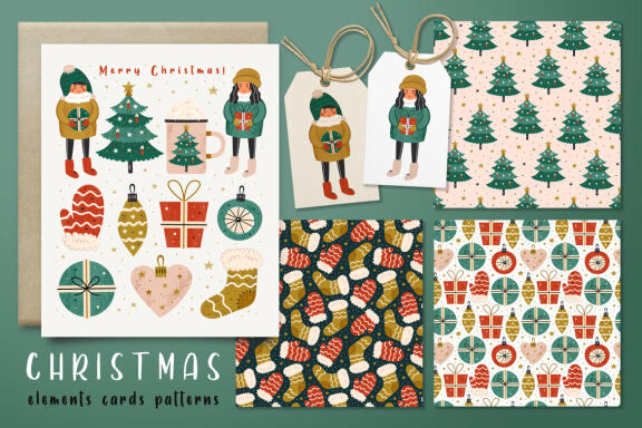 Christmas super amazing pack. Elements and patterns